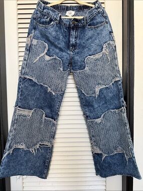 OH Distressed Patchwork Blue Straight Leg Jeans